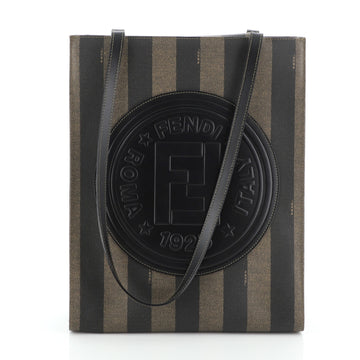 Fendi Pequin Shopping Tote Canvas and Leather Tall