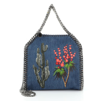 Stella McCartney Falabella Fold Over Crossbody Bag Embroidered Denim Mini