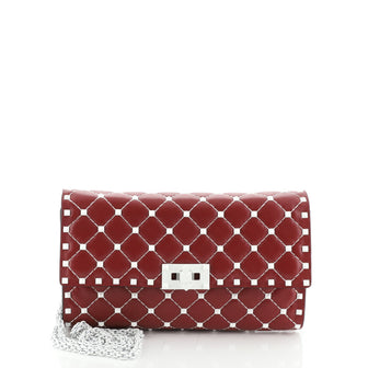 Valentino Free Rockstud Spike Wallet on Chain Quilted Leather Small