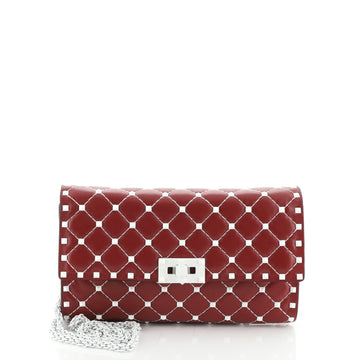 Valentino Free Rockstud Spike Wallet on Chain Quilted Leather Small
