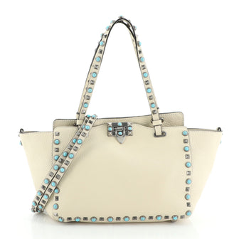Valentino Rolling Rockstud Tote Leather with Cabochons Small