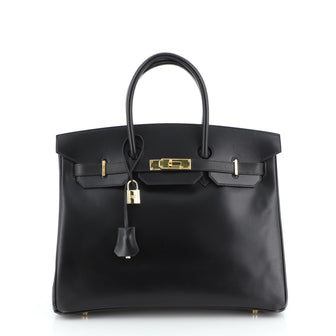 Birkin Handbag Noir Box Calf with Gold Hardware 35