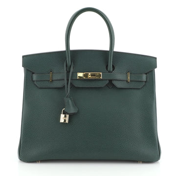 Hermes Birkin Handbag Green Ardennes with Gold Hardware 35