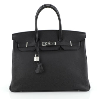 Hermes Birkin Handbag Black Togo with Palladium Hardware 35