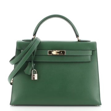 Hermes Kelly Handbag Green Courchevel with Gold Hardware 32