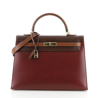 Hermes Kelly Handbag Tricolor Box Calf with Gold Hardware 35