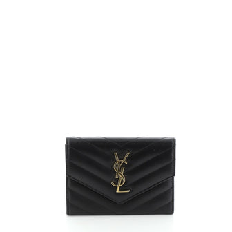 Saint Laurent Classic Monogram Passport Cover Matelasse Chevron Leather