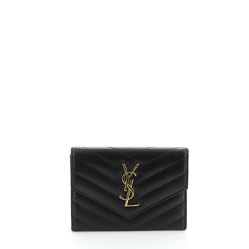 Saint Laurent Classic Monogram Passport Cover Matelasse Chevron Leather