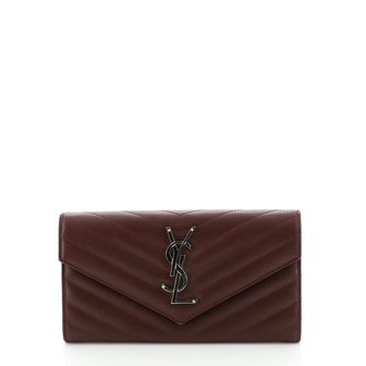 Saint Laurent Classic Monogram Flap Wallet Matelasse Chevron Leather Large
