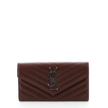 Saint Laurent Classic Monogram Flap Wallet Matelasse Chevron Leather Large