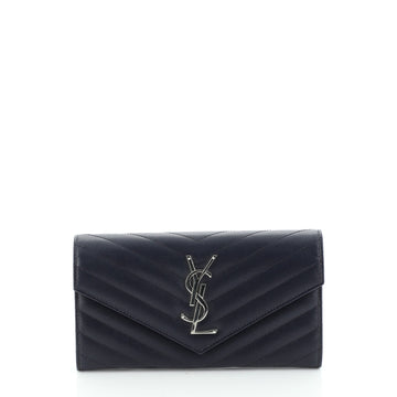 Saint Laurent Classic Monogram Flap Wallet Matelasse Chevron Leather Large
