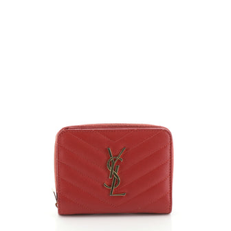 Saint Laurent Classic Monogram Zip Around Wallet Matelasse Chevron Leather Compact