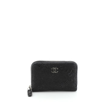 Chanel CC Zip Coin Purse Lace Embossed Goatskin Small