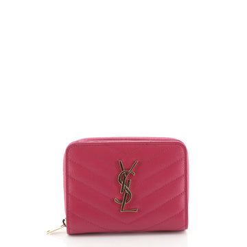 Saint Laurent Classic Monogram Zip Around Wallet Matelasse Chevron Leather Compact