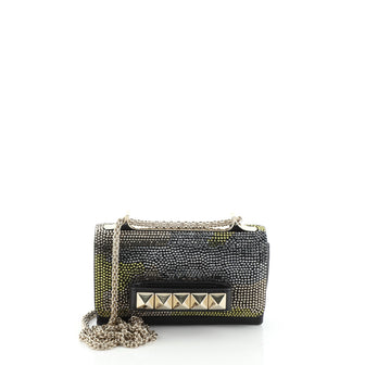 Valentino Va Va Voom Clutch Crystal Camo Embellished Suede and Leather Small