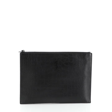 Saint Laurent Classic Monogram Zip Pouch Crocodile Embossed Leather Medium