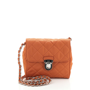 Prada Pushlock Chain Flap Bag Quilted Tessuto Mini