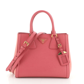 Prada Bicolor Lux Convertible Open Tote Saffiano Leather Small