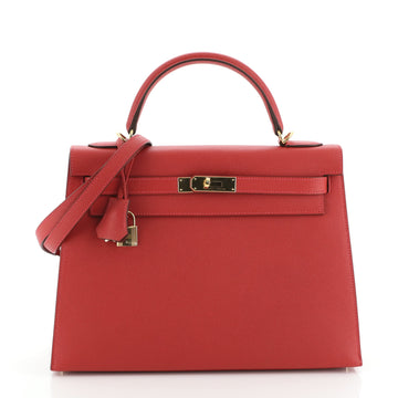 Hermes Kelly Handbag Red Epsom with Gold Hardware 32