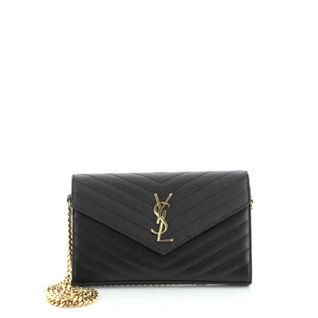 Saint Laurent Classic Monogram Wallet on Chain Matelasse Chevron Leather Medium