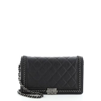 Chanel Boy Wallet on Short Chain Quilted Calfskin with Chain Detail
