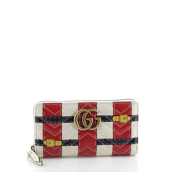 Gucci GG Marmont Zip Around Wristlet Wallet Trompe L'Oeil Matelasse Leather
