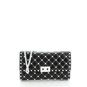 Valentino Free Rockstud Spike Wallet on Chain Quilted Leather Small