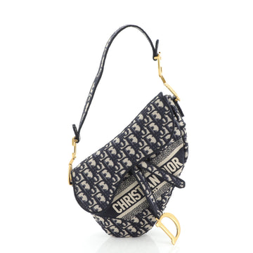 Christian Dior Saddle Handbag Logo Embroidered Oblique Canvas Medium
