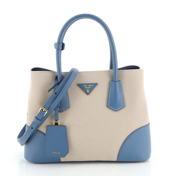 Prada Cuir Double Tote Canvas and Saffiano Leather Small