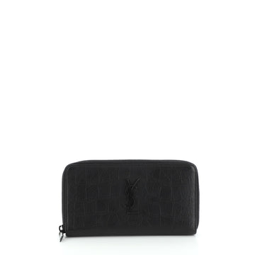 Saint Laurent Classic Monogram Zip Around Wallet Crocodile Embossed Leather