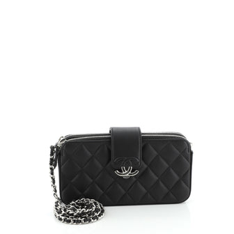 Chanel CC Box Double Zip Clutch with Chain Quilted Calfskin