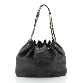 Chanel Vintage CC Drawstring Chain Shoulder Bag Leather Small
