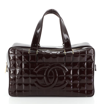 Chanel Chocolate Bar CC Bowler Bag Quilted Patent Large