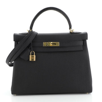 Hermes Touch Kelly Handbag Black Togo with Black Matte Alligator and Gold Hardware 32