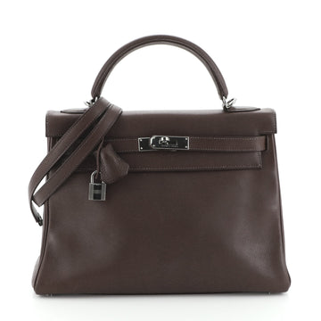 Hermes Kelly Handbag Brown Evergrain with Ruthenium Hardware 32
