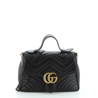 Gucci GG Marmont Top Handle Flap Bag Matelasse Leather Small