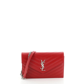 Saint Laurent Classic Monogram Wallet on Chain Matelasse Chevron Leather Small