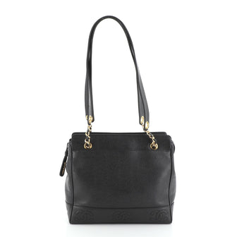 Chanel Vintage Stitched CC Shoulder Bag Caviar Medium