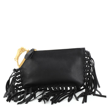 Valentino C-Rockee Handle Fringe Clutch Leather Small