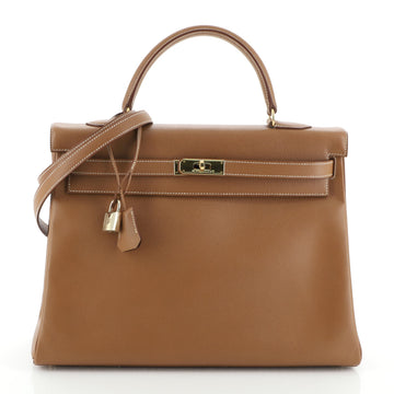 Hermes Kelly Handbag Brown Courchevel with Gold Hardware 35
