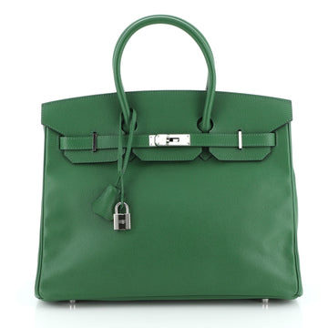 Hermes Birkin Handbag Green Epsom with Palladium Hardware 35