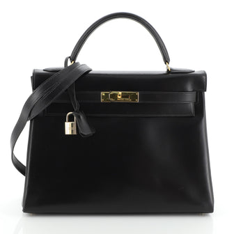 Hermes Kelly Handbag Black Box Calf with Gold Hardware 32