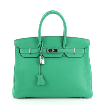 Hermes Birkin Handbag Green Clemence with Palladium Hardware 35
