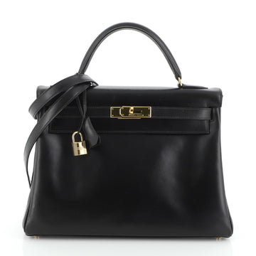 Hermes Kelly Handbag Black Box Calf with Gold Hardware 32