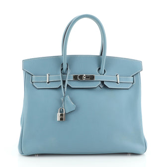 Hermes Birkin Handbag Blue Epsom with Palladium Hardware 35