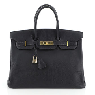 Hermes Birkin Handbag Blue Chevre de Coromandel with Gold Hardware 35