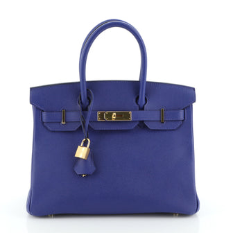 Hermes Birkin Handbag Blue Epsom with Gold Hardware 30