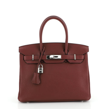 Hermes Birkin Handbag Red Clemence with Palladium Hardware 30