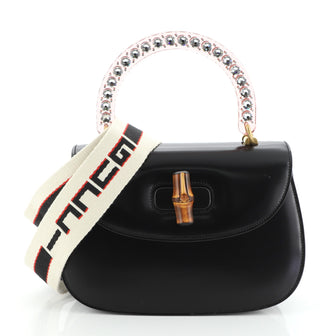 Gucci Crystal Bamboo Top Handle Bag Leather Medium