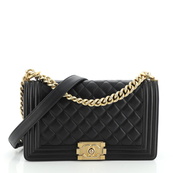 Chanel Boy Flap Bag Quilted Lambskin Old Medium Black 554593